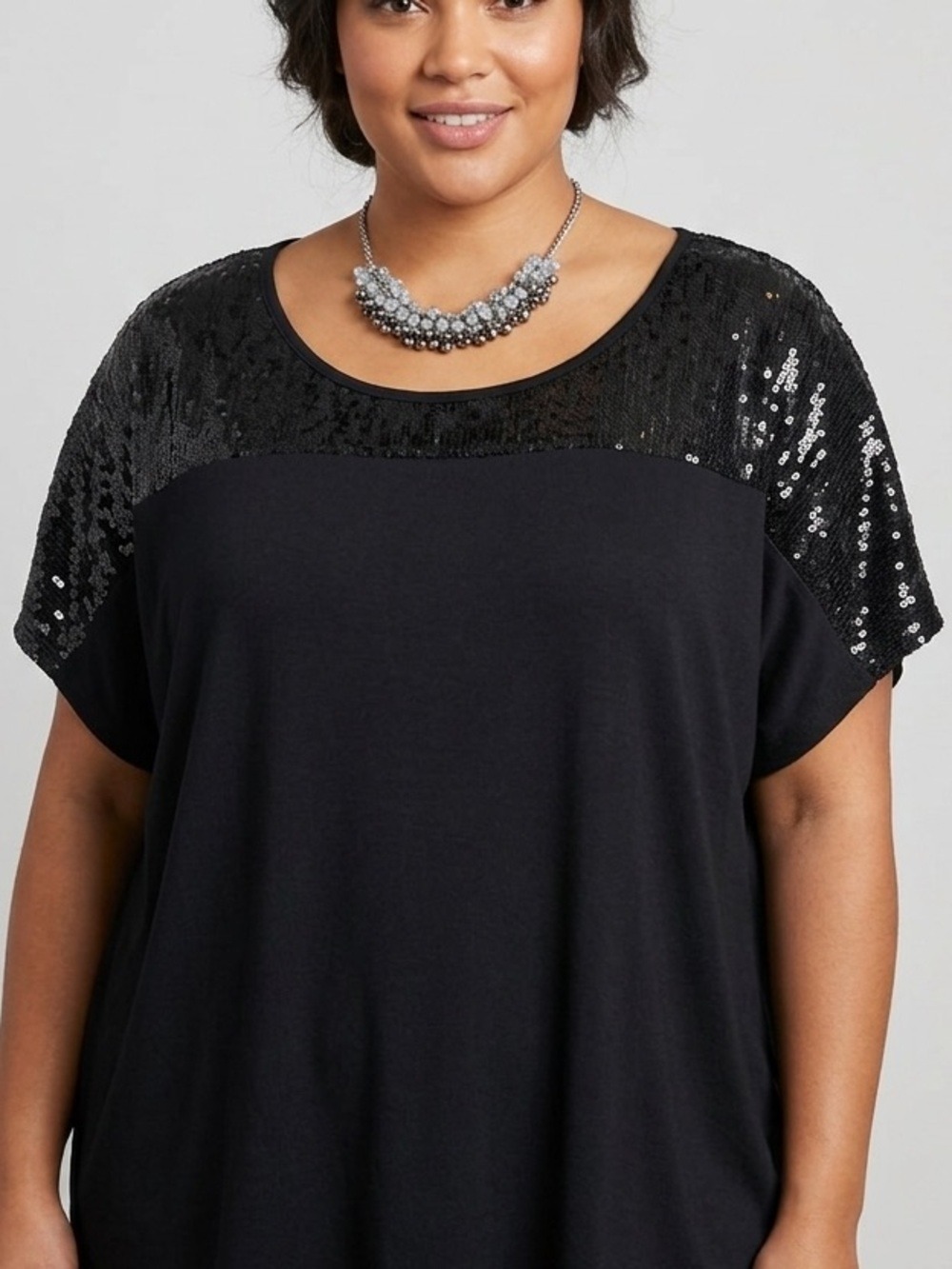 GEORGE Black Sequin Short Sleeve Tee T-Shirt 3X